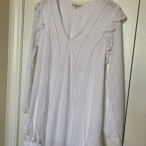 Long Sleeves Cotton White Mini Dress - New